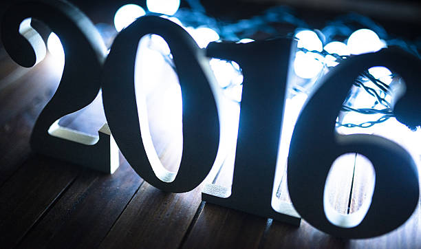 wooden 2016 New year text on christmas lights