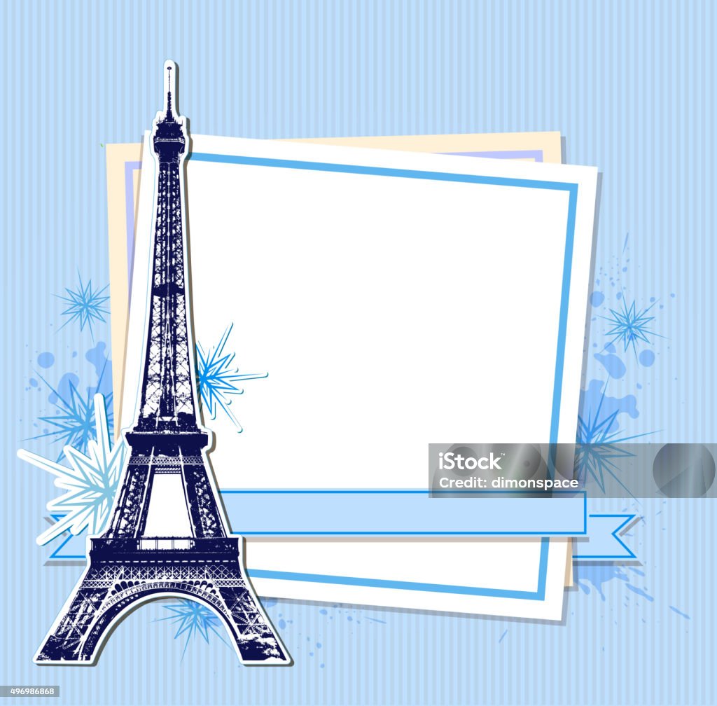Blue Christmas background with Eiffel Tower Blue Christmas background with Eiffel Tower and white sheet of paper.  EPS 10 file, contains transparencies. Paris - France stock vector