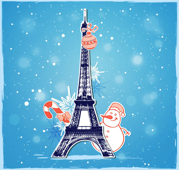 Christmas in Paris Christmas background with Eiffel Tower and decorations.  EPS 10 file, contains transparencies. eiffel tower winter stock illustrations