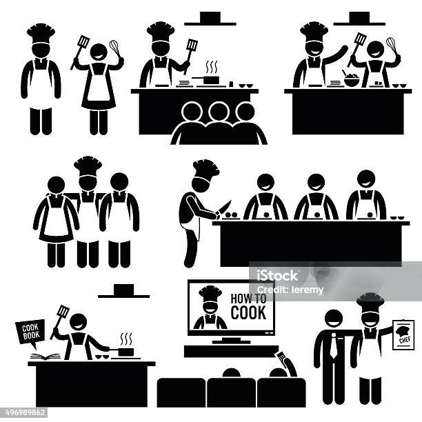 Cooking Class Chef Cook Stick Figure Pictogram Icons Stock Illustration - Download Image Now
