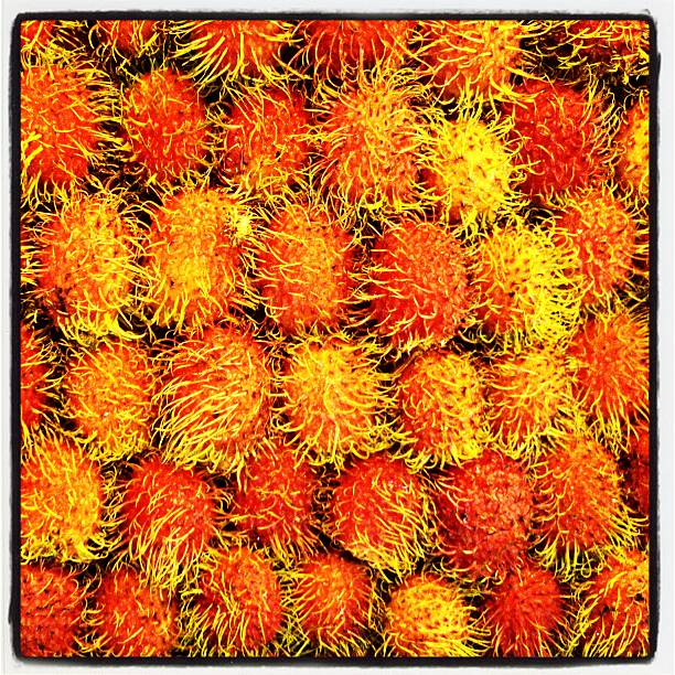 Tropical Asian Food Pile of Rambutan Hairy Fruit in Thailand