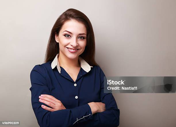 Beautiful Business Woman Standing On Grey Background Stock Photo - Download Image Now