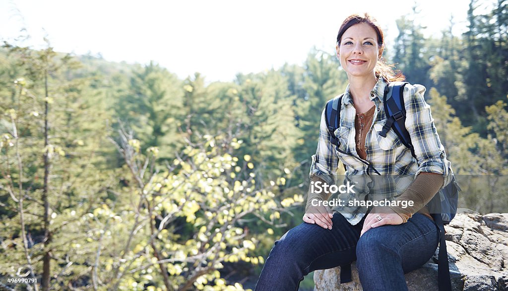 Being in nature is good for the soul Portrait of an attractive woman taking a break from a hike in the foresthttp://195.154.178.81/DATA/istock_collage/0/shoots/784431.jpg Hiking Stock Photo