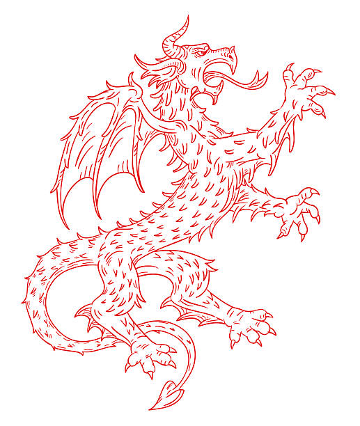 Red Dragon Dragon Drawing. Editable vector eps8 file. celtic dragon tattoo stock illustrations