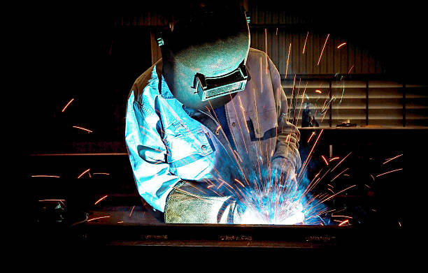 Welding with sparks stock photo