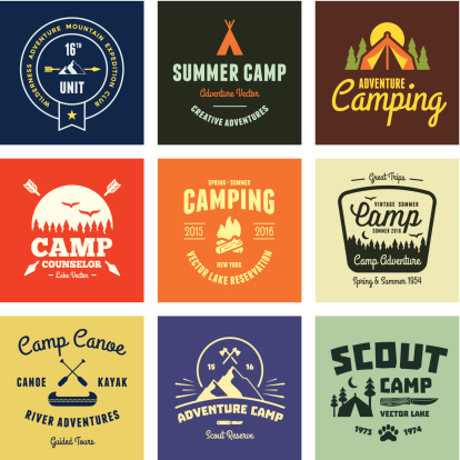 Set of retro vintage camp labels and graphics.