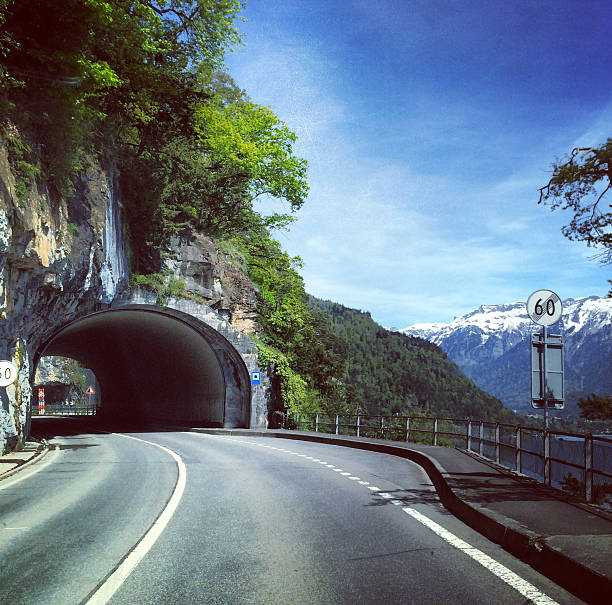 istock Road along Lake Thuna, Alps,  Switzerland 496996351