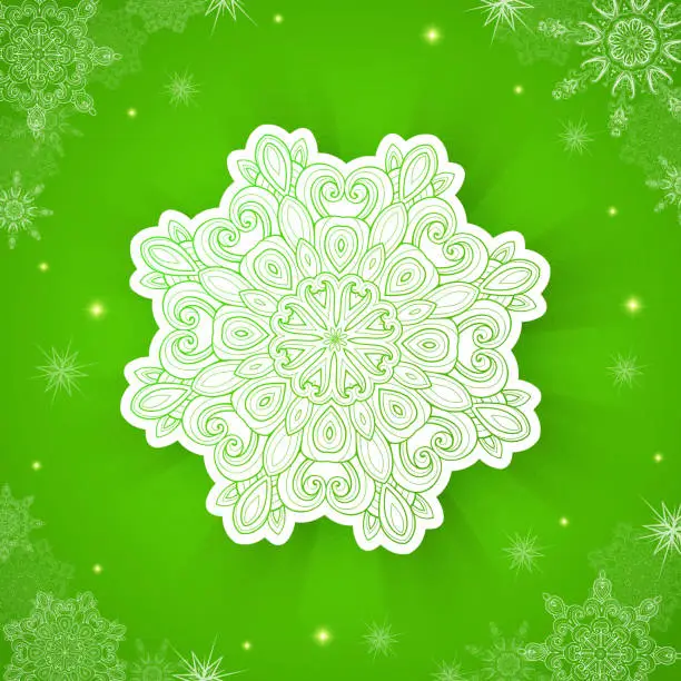 Vector illustration of Green Christmas background with snowflake