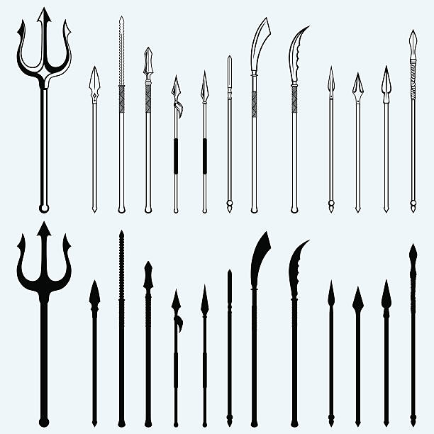 Set spear Set spear. Isolated on blue background spear stock illustrations