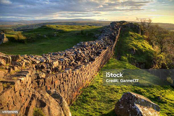 Evening Light On Hadrians Wall Stock Photo - Download Image Now - Hadrians Wall, Roman, Surrounding Wall