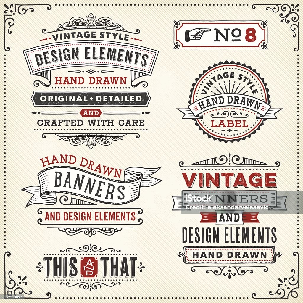Banners and Frames Hand Drawn Set of hand drawn elements.File is grouped and layered with global colors.More works like this linked below. Old-fashioned stock vector