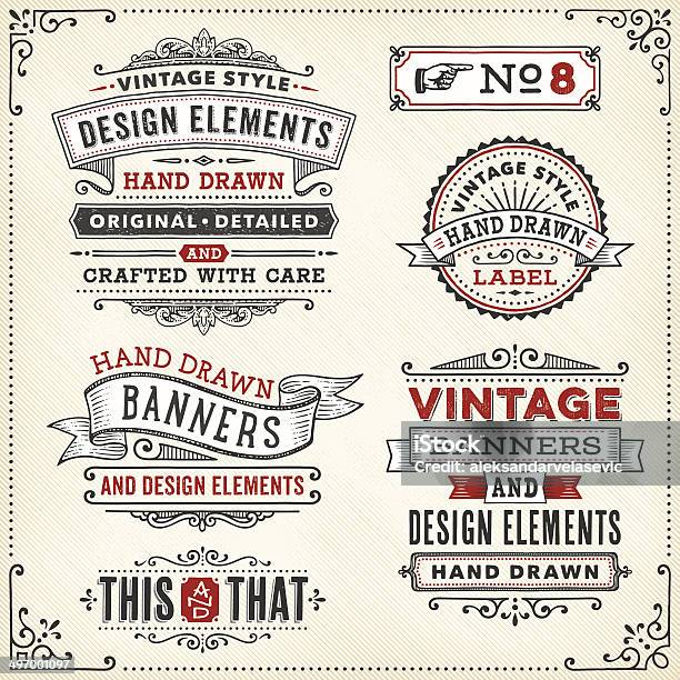 Banners And Frames Hand Drawn Stock Illustration - Download Image Now - Old-fashioned, Retro Style, Banner - Sign