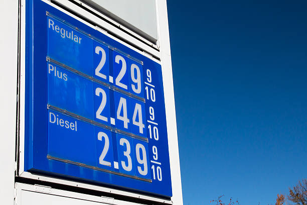 istock Blue gasoline price sign, Two dollars and change 497002156
