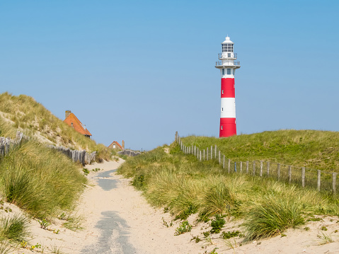Road to Lighthouse on the coast of the North Sea, Belgium