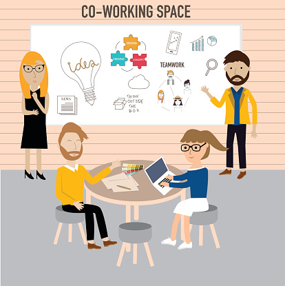 Hipster people working in the co-working space infographics elements.illustrator EPS10.