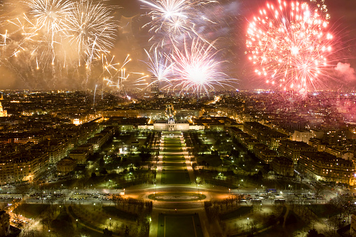 Fireworks over the city  - New Year in Paris, France