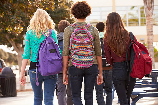 istock Rear View Of Students Walking To High School 497004129