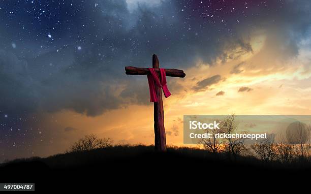 Cross And Starry Night Stock Photo - Download Image Now - Jesus Christ, Religious Cross, Cross Shape