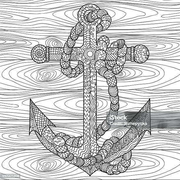 Anchor And Rope In For Antistress Coloring Stock Illustration - Download Image Now - Sea, Tangle Pattern, 2015
