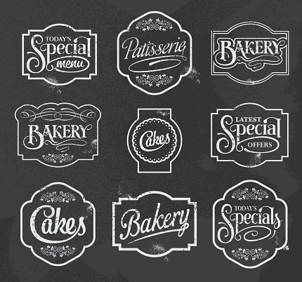 chalkboard calligraphic vector sign and label design set