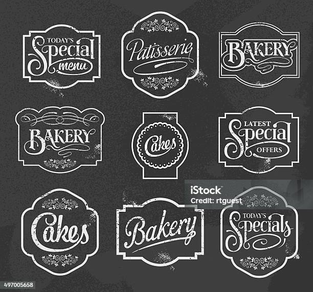 Chalkboard Calligraphic Vector Signs Stock Illustration - Download Image Now - Bakery, Sign, Old-fashioned