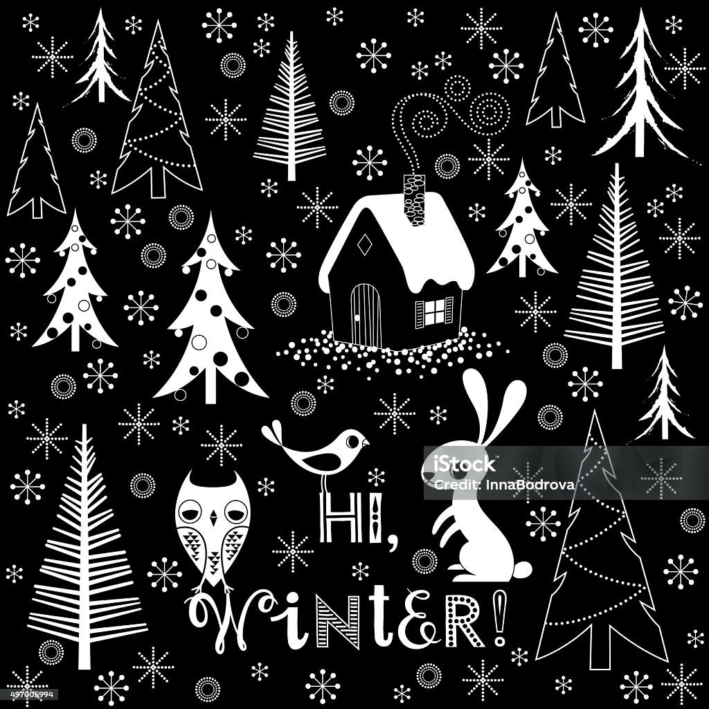Winter Celebration Background. Christmas and New Year Winter Background with Fir Trees, Animals and Text. RGB, 10 EPS. Christmas stock vector