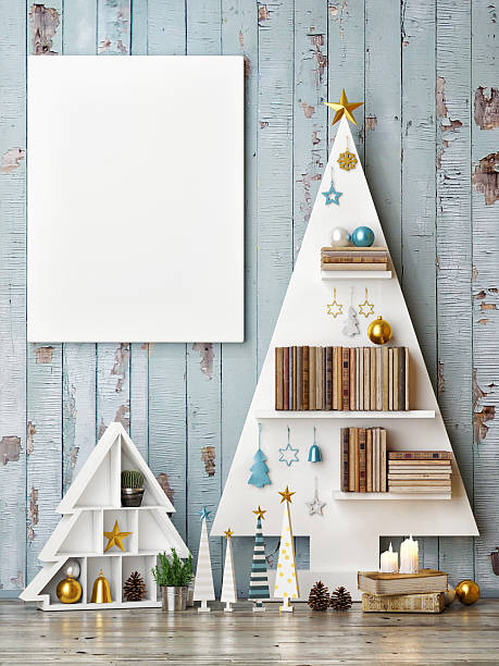 istock Mock up poster with abstract christmas trees 497006004