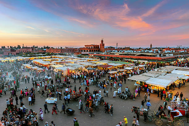 istock Evening Djemaa El Fna Square with Koutoubia Mosque, Marrakech, Morocco 497008350