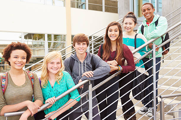 istock Portrait Of High School Students Standing Outside Building 497008821