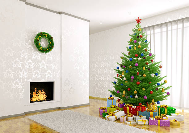 istock Interior of living room with christmas tree 3d render 497009544