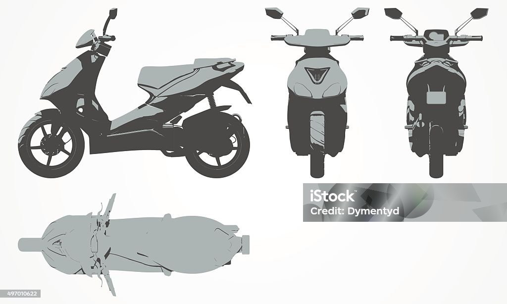 Le devant, le dessus, arrière et latérales scooter de projection - clipart vectoriel de 2015 libre de droits