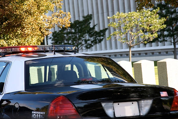 istock Parked Police Car with Flashing Lights 497012966