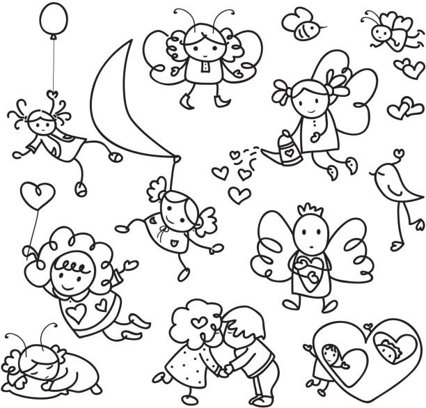 illustrations, cliparts, dessins animés et icônes de ensemble de mignon angels des dessins animés. - elf babies and children feelings and emotions holidays and celebrations