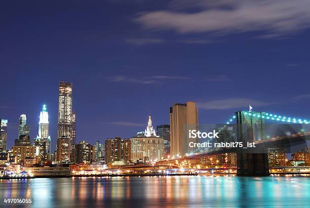 New York City Manhattan Skyline Stock Photo - Download Image Now - Architecture, Brooklyn Bridge, Business