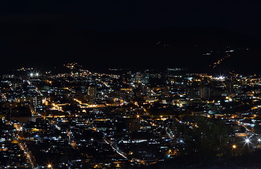Cityscape of San Cristobal at night. San Cristobal is the capital of San Cristobal County and Tachira state in Venezuela, It has an area of 241 square kilometers and a population of 350.000. This is the view from El Mirador.