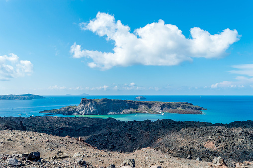 Palea Kameni is a small volcanic island in Santorini.