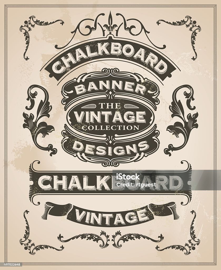 Vintage retro hand drawn banner set Vintage retro hand drawn banner set - vector illustration with texture added. Label design with ribbons and scrolls. Knick Knack stock vector