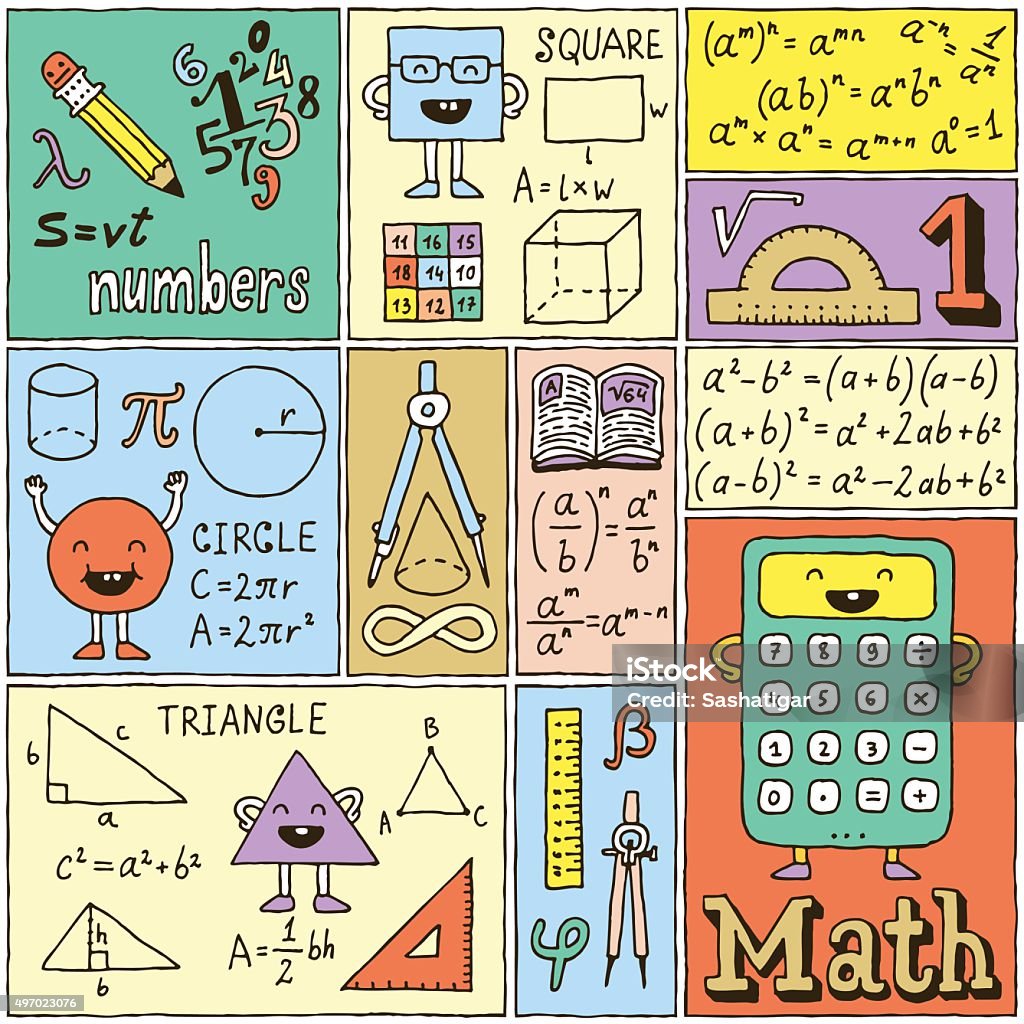 Math Science Banners Color Set Hand Drawn Vector Illustrations Stock ...
