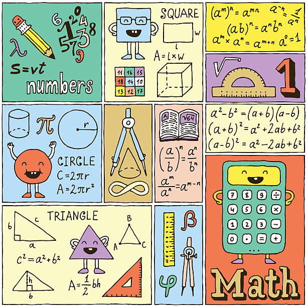 Math Science Banners Color set. Hand Drawn Vector Illustrations. Math Science Banners Color set. Hand Drawn Vector Illustrations. pythagoras stock illustrations