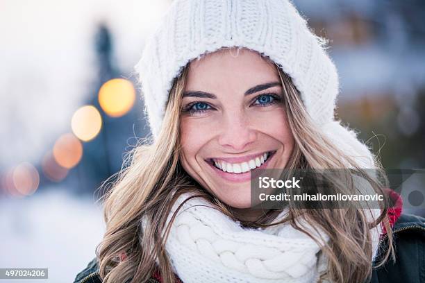 Portrait Of Beautiful Young Woman Stock Photo - Download Image Now - Winter, Women, One Woman Only