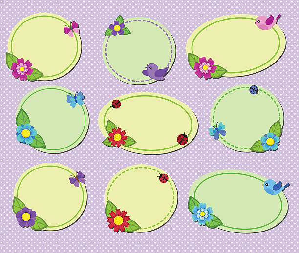 ilustrações de stock, clip art, desenhos animados e ícones de molduras com flores e pássaros. - flower ladybug frame single flower