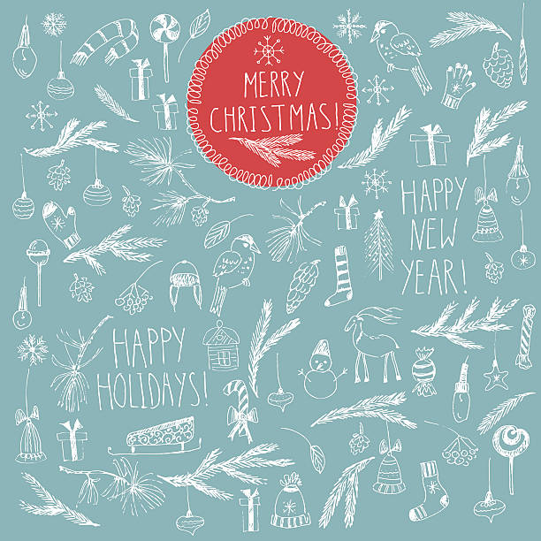 hand drawn doodle рождество иллюстрация клипарт чертежей. - christmas backgrounds christmas card part of stock illustrations