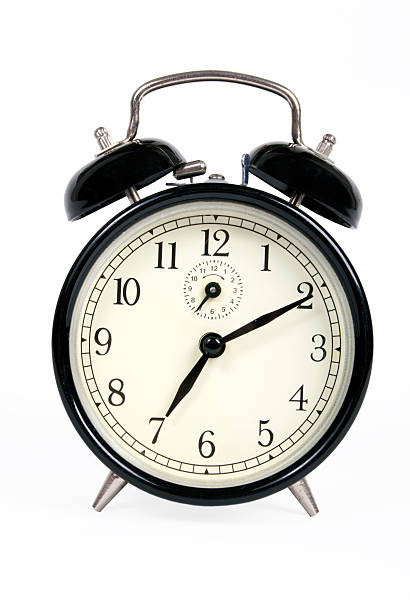 istock Classic old black alarm clock on white background 497027874