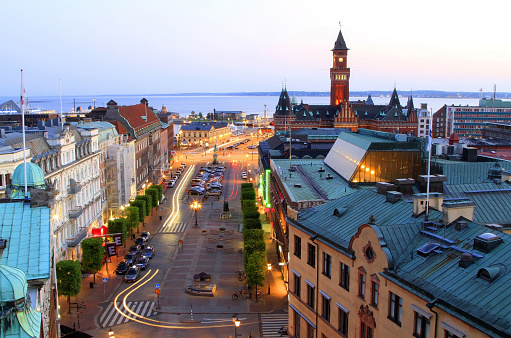 Panoramic view of evening Helsingborg, Sweden