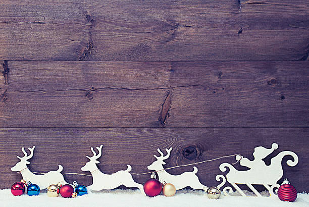 istock Santa Claus Sled, Reindeers On Snow, Copy Space, Vintage 497029966