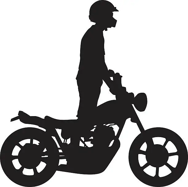Vector illustration of Riding Motorcycle Standing Up Silhouette