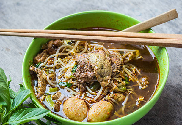 istock Bowl of thai style beef vegetable soup, Thai ekaehla 497031110
