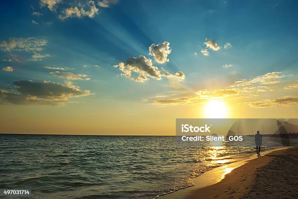 Wunderschönen Sonnenuntergang Am Strand Stockfoto und mehr Bilder von Strand - Strand, Gehen, Sonnenuntergang
