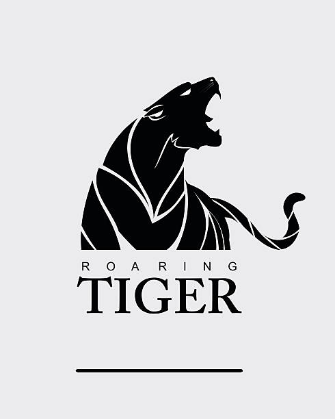 Tiger. Tiger with label. Fearless Tiger. Roaring Predator. Roaring Tiger. Tiger head, elegant tiger head. tiger half body. tiger head, roaring fang face. Combine with text abhor stock illustrations