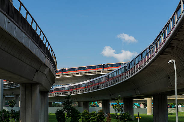 istock Viaduct of Singapore MRT train system with train 497036569